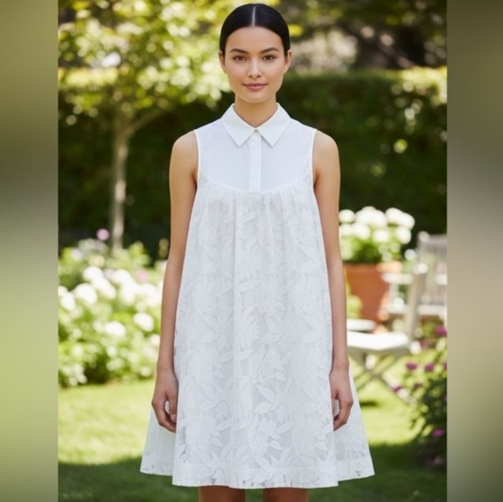 HD in Paris White Sleeveless Lace Collar Dress